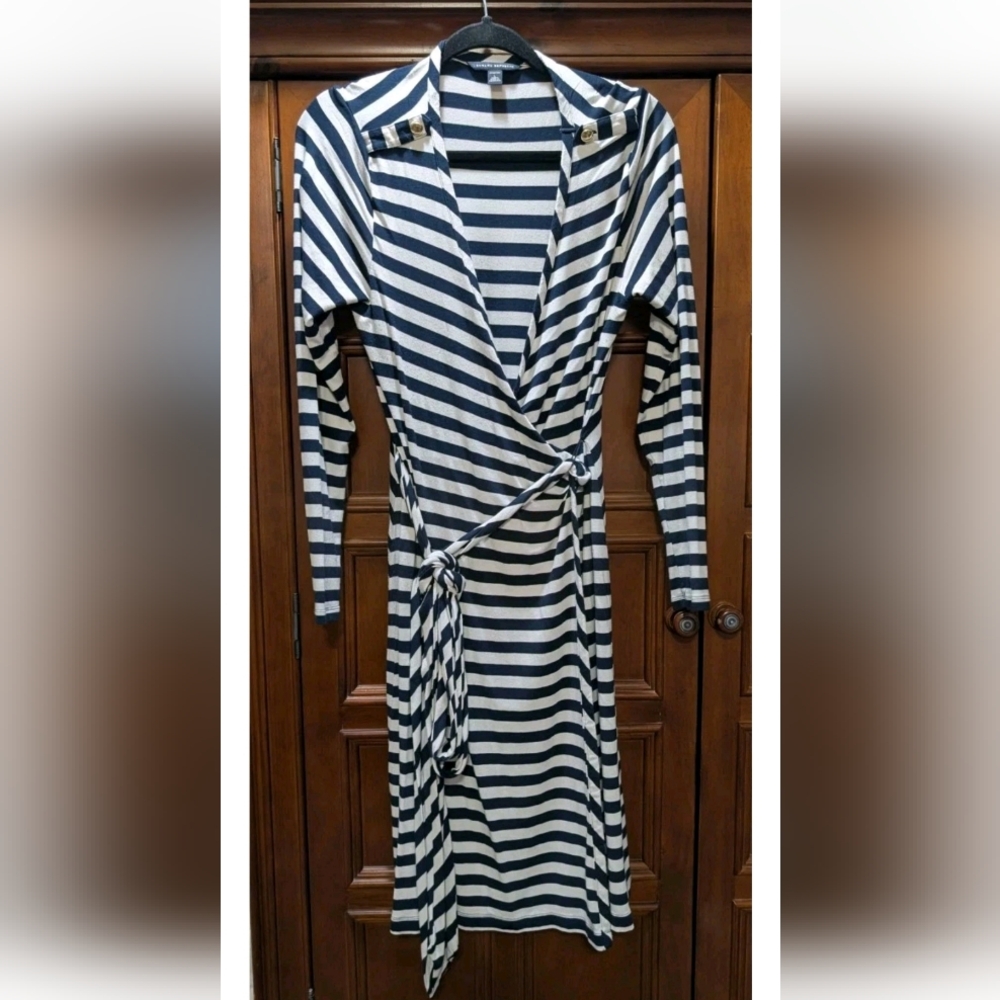 Banana Republic Navy and White Striped Long Sleeve Dress